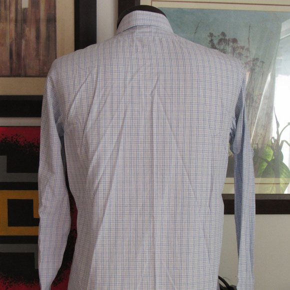 Brooks Brothers Milano Men's Shirt Blue White Checks Non-Iron 16-36 XL EUC - Picture 9 of 12